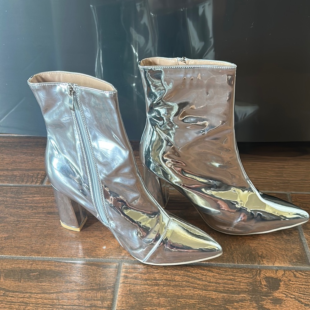 Metallic calf high boots